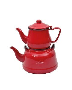 Campout Kırmızı Emaye Çaydanlık Seti