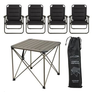 YekOutdoor Katlanabilir Büyük Alüminyum Kamp Masası ve 4 Kişilik Konforlu Kamp Sandalyesi Seti