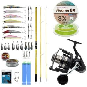 YekOutdoor Yüksek Performans Okuma Olta Seti Okuma Makaira Surf 4,50 cm 100-250 3 Parça Yellow Surf Kamışı&Savage Gear SGS8 8000 FD 8+1BB Olta Makinesi