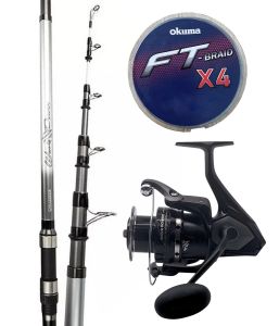 Yek Outdoor Hazır Surf Olta Seti Okuma Wave Power Tele Surf 3.90 cm 100-200 gr Surf Kamışı&Okuma Wave Power WP-6000A1 Olta Makinesi