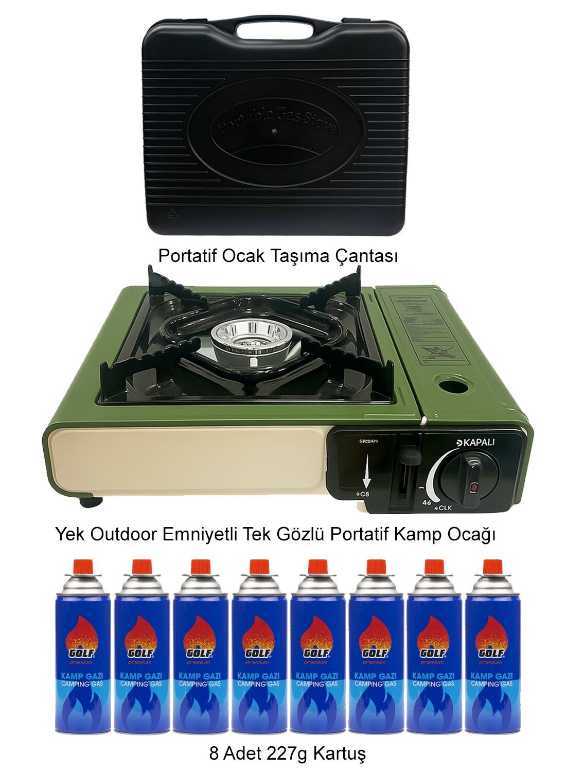 Yek Outdoor Tekli Portatif Çantalı Kamp Ocağı + 8 Adet Kartuş