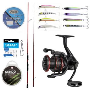 YekOutdoor Profesyonel LRF Seti Okuma Red Spin 7'0'' 2.12 cm 1-12 gr 2 Parça&Okuma Ceymar HD CHD-2500A Matt Black 7+1BB Olta Makinesi