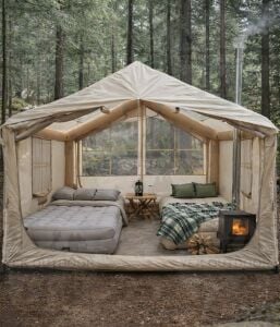 Yek Outdoor 210D Oxford 6-8 Kişilik 4 Mevsim Soba Çıkışlı Şişme Kamp Çadırı – Pompalı, 300x250x220 cm