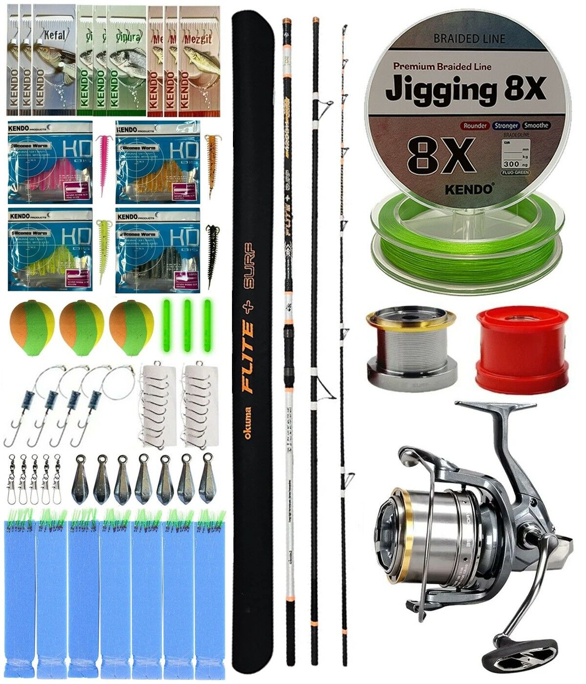 YekOutdoor Profesyonel Olta Seti Okuma Flite+ Super Light Surf 420cm 3 Parça Olta Kamışı&Okuma Flite Surf 1500AY Olta Makinesi