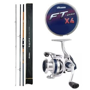 YekOutdoor Okuma Salina Surf Kamışı Seti Okuma Salina Surf 14' 420 cm 3 Parça Surf Kamışı & Okuma ARIA-8000a Painting Silver 1BB Olta Makinesi
