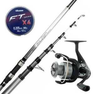 YekOutdoor Surf Kamışı Olta Takımı Okuma Wave Power Tele Surf 4.20 cm 100-200 gr 5 Parça Surf Kamışı- Okuma Revenger RV-55 FD Olta Makinesi