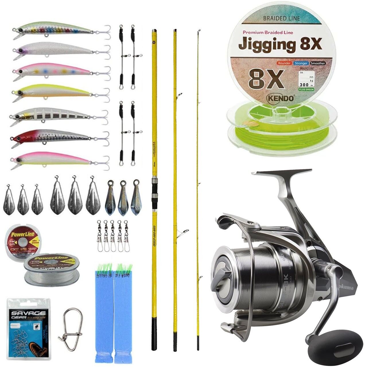 YekOutdoor Yüksek Performans Okuma Olta Seti Okuma Makaira Surf 4,30 cm 100-250 gr 3 Parça Yellow Surf Kamışı&Okuma SURF-8K Olta Makinesi