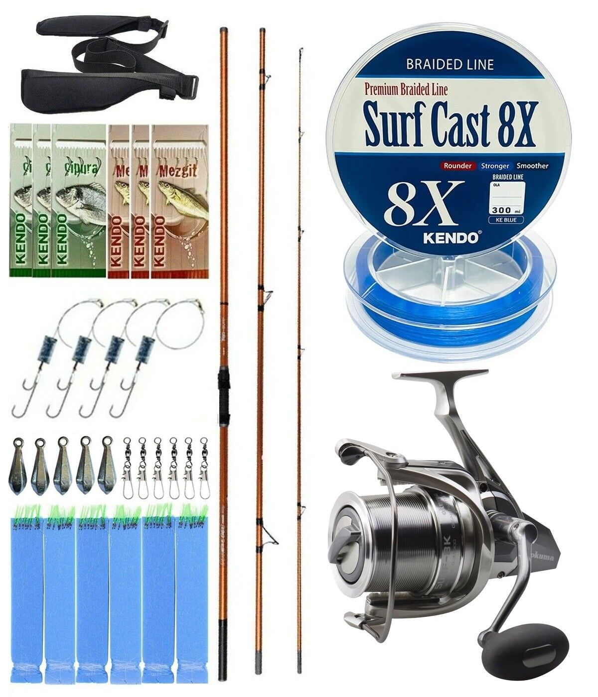 YekOutdoor Profesyonel Olta Seti Okuma Trio Rex Surf 450cm 120-250 gr 3 Parça Surf Kamışı&Okuma SURF-8K Olta Makinesi
