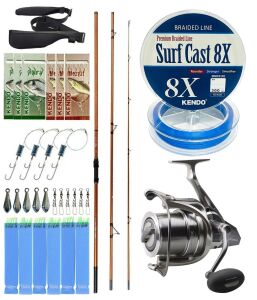 YekOutdoor Profesyonel Olta Seti Okuma Trio Rex Surf 450cm 120-250 gr 3 Parça Surf Kamışı&Okuma SURF-8K Olta Makinesi