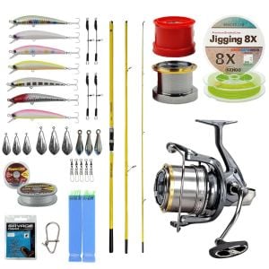 YekOutdoor Yüksek Performans Olta Seti Okuma Makaira Surf 4,50 cm 100-250 3 Parça Yellow Surf Kamışı&Okuma Flite Surf FLS35-1500AY Gunsmoke 9+1BB Olta Makinesi