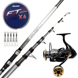 Yek Outdoor Hazır Surf Olta Seti Okuma Wave Power Tele Surf 3.90 cm 100-200 gr Surf Kamışı&Kendo Black Bass GP6000 5+1BB Olta Makinesi