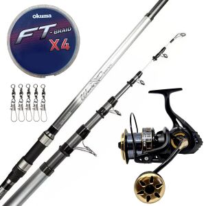 Yek Outdoor Hazır Surf Olta Seti Okuma Wave Power Tele Surf 4.20 cm 100-200 gr Surf Kamışı&Kendo Black Bass GP10000 5+1BB Olta Makinesi