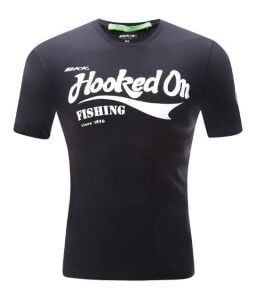 BKK Hooked On Fishing Siyah Tişört
