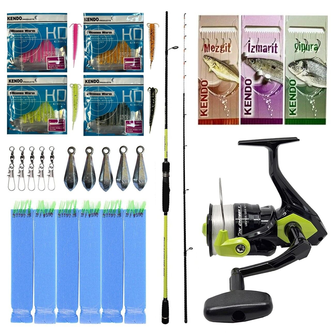 Yek Outdoor Hazır Tekne Oltası Seti Okuma Orata Squid Spin 180cm 100-200gr 2 Parça Tekne Kamışı&Okuma Fin Chaser X FNX-40NG 1BB Olta Makinesi