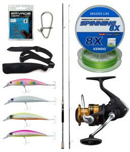 Yek Outdoor Spin Olta Seti Okuma Azaki Spin 244 cm 7-28 gr 2 Parça Spin Kamışı&Shimano Makina FX 4000 FC