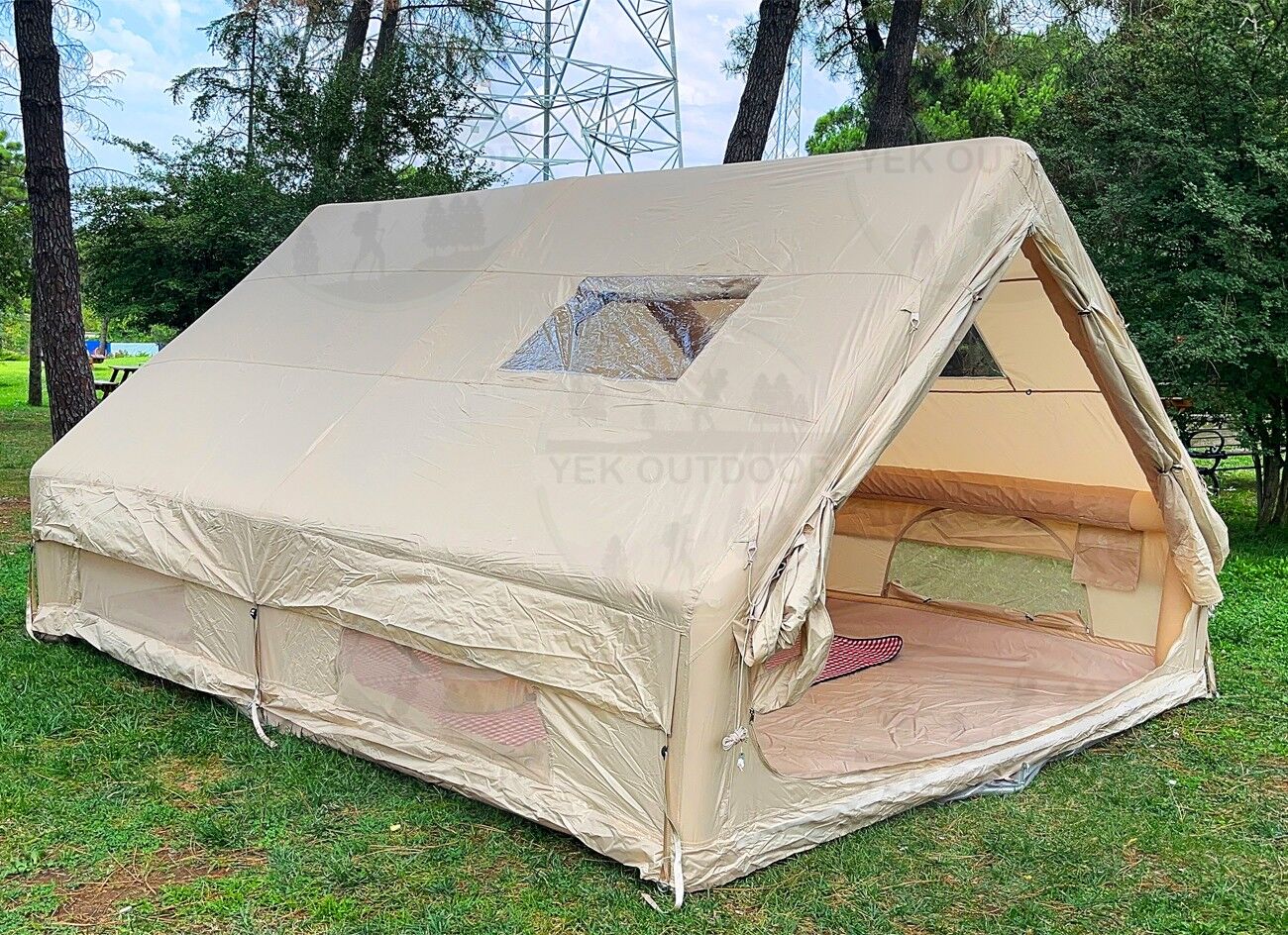 Yek Outdoor 420D Oxford 12 Kişilik 4 Mevsim Soba Çıkışlı Şişme Kamp Çadırı – Pompalı, 400x300x210 cm