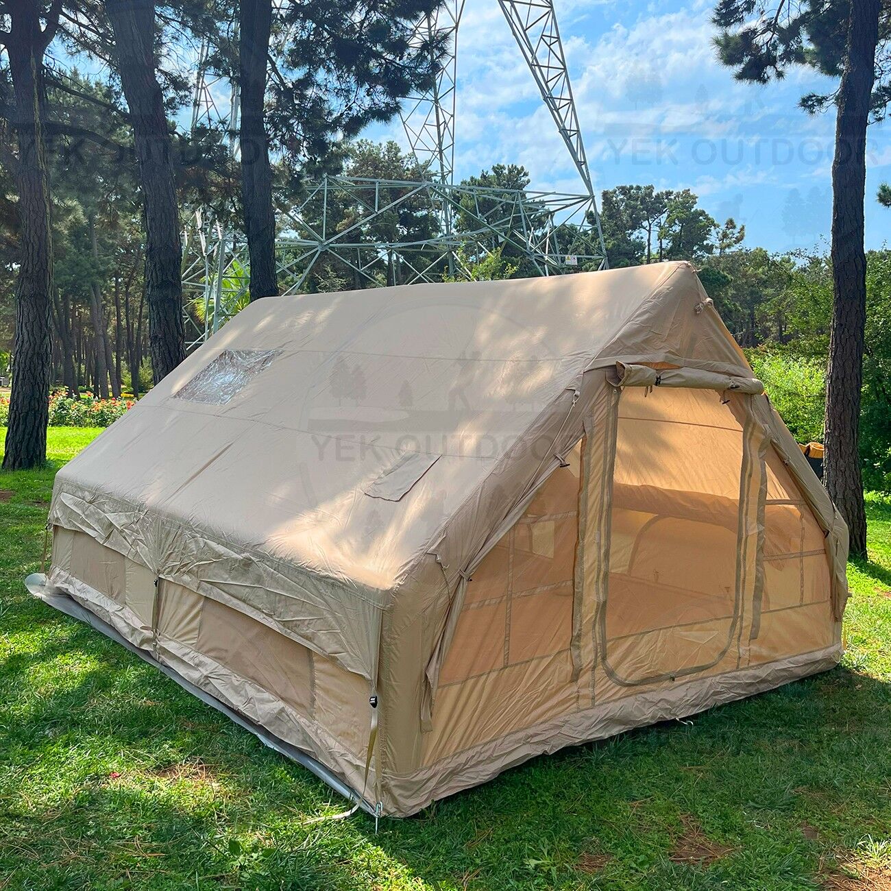 Yek Outdoor 420D Oxford 12 Kişilik 4 Mevsim Soba Çıkışlı Şişme Kamp Çadırı – Pompalı, 400x300x210 cm