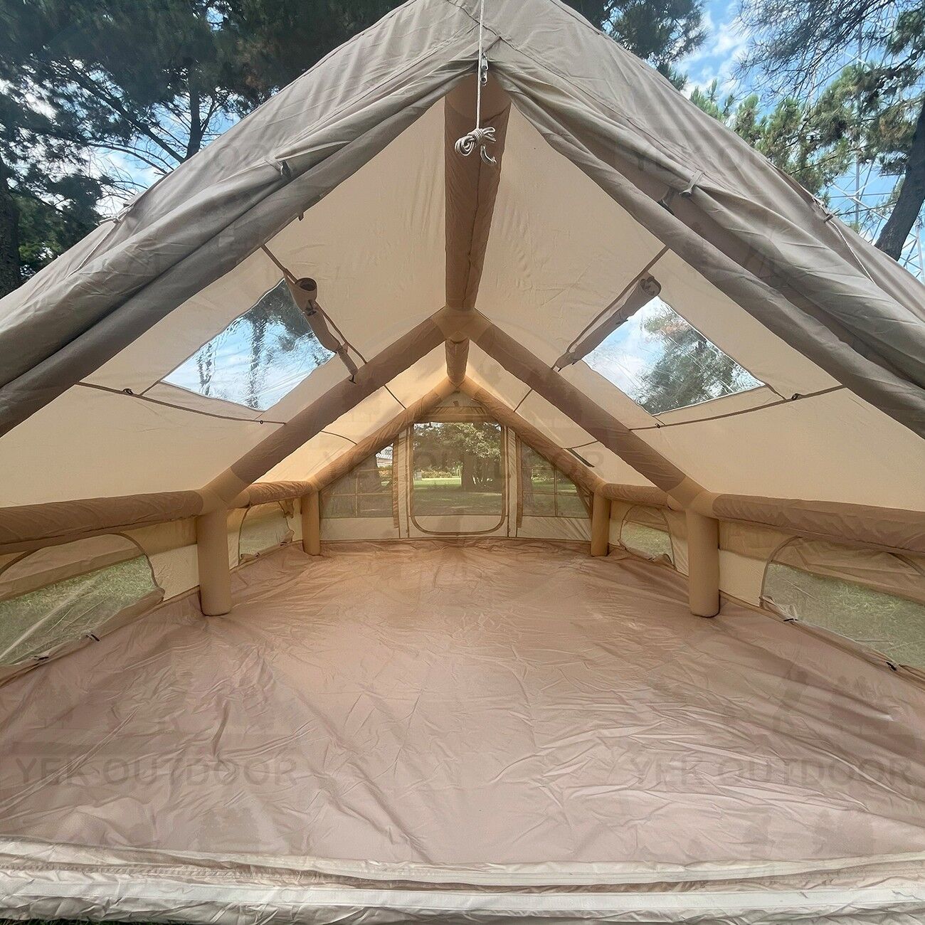 Yek Outdoor 420D Oxford 12 Kişilik 4 Mevsim Soba Çıkışlı Şişme Kamp Çadırı – Pompalı, 400x300x210 cm