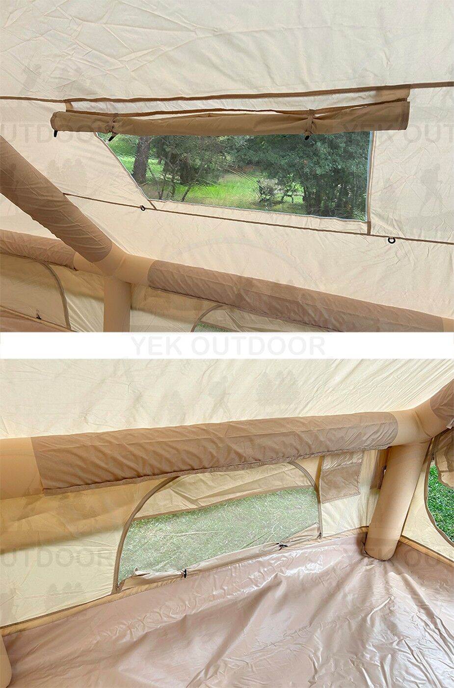 Yek Outdoor 420D Oxford 12 Kişilik 4 Mevsim Soba Çıkışlı Şişme Kamp Çadırı – Pompalı, 400x300x210 cm