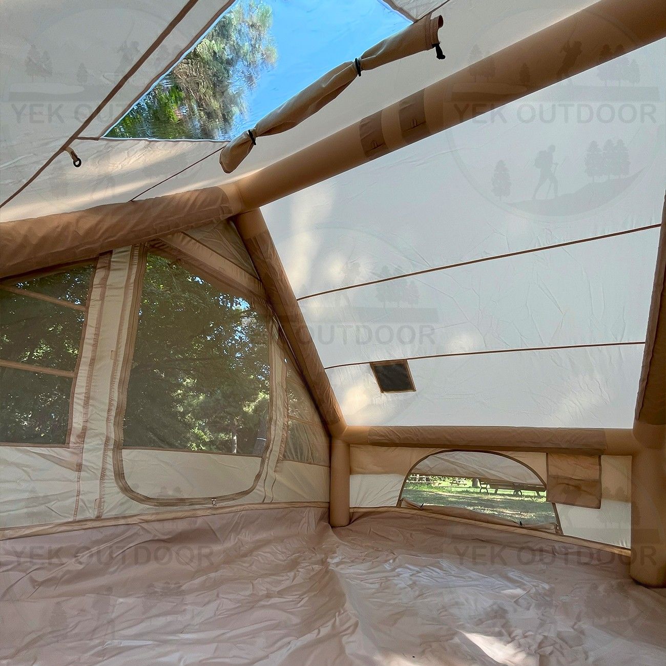 Yek Outdoor 420D Oxford 6 Kişilik 4 Mevsim Soba Çıkışlı Şişme Kamp Çadırı – Pompalı, 210x300x190 cm