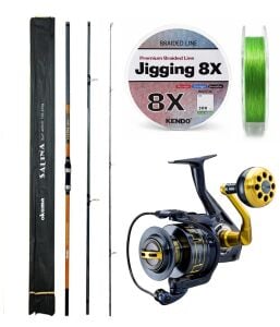 YekOutdoor Yüksek Kalite Profesyonel Olta Seti Okuma Salina Surf 14' 420 cm 3 Parça Surf Kamışı&Okuma Salina SA-8000A Blue 6+1BB Olta Makinesi