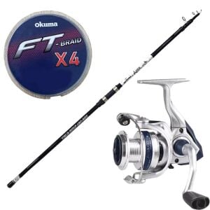 YekOutdoor Okuma Surf Kamışı Seti Okuma Aria Tele Surf 3,90 cm 100-200 gr Surf Kamışı&Okuma ARIA-6000a Painting Silver 1BB Olta Makinesi