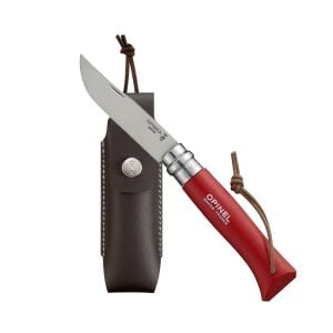 Opinel N°8 Inox Deri Kılıflı Paslanmaz Çelik Çakı Kırmızı