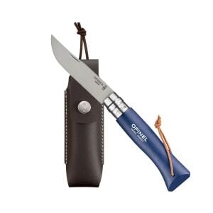 Opinel N°8 Inox Deri Kılıflı Paslanmaz Çelik Çakı Mavi
