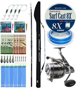 YekOutdoor Profesyonel Olta Seti Okuma Obsidian Super Light Tele Surf 420cm 100-220gr 5 Parça Olta Kamışı&Okuma SURF-8K Olta Makinesi