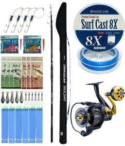YekOutdoor Surf Olta Seti Okuma Obsidian Super Light Tele Surf 420cm 100-220gr 5 Parça Olta Kamışı&Okuma Salina SA-8000A Olta Makinesi