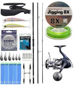 YekOutdoor Yüksek Performans Okuma Ceymar Surf 4,30 m 100-250 gr 3 Parça Surf Kamışı&Shimano Twin Power 8000 SW C PG Jig Olta Makinesi