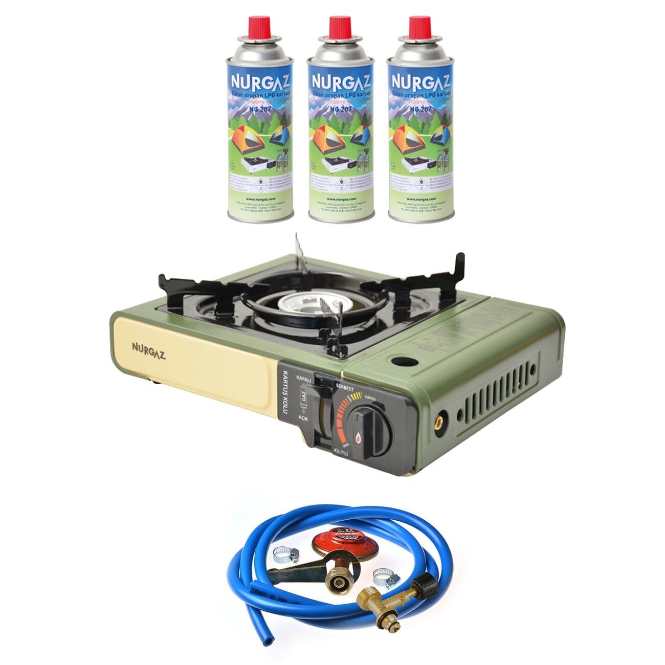 Nurgaz Ng 501 Çantalı Tekli Portatif Ocak + 3 Adet Kartuş +Hortum Dedantör Musluk Set